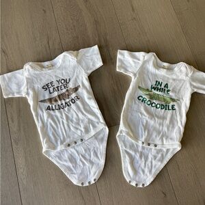 Twins “See you later” and “In a while” matching onesies